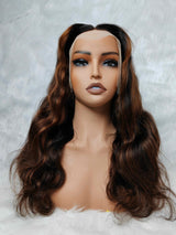 {LAST-PIECE-CLEARANCE} 13x4 Transparent Lace Front Human Hair Brown Highlight Wavy Wig