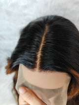 {LAST-PIECE-CLEARANCE} 13x4 Transparent Lace Front Human Hair Brown Highlight Wavy Wig