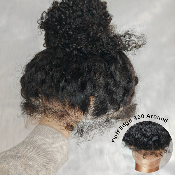 Skin Melt 360 Lace Knot-free Fluffy Edge Invisible Strap Human Hair Frontal Wig | Burmese Kinky Curly