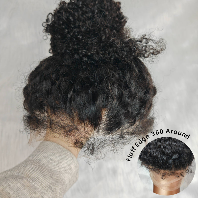 Skin Melt 360 Lace Knot-free Fluffy Edge Invisible Strap Human Hair Frontal Wig | Burmese Kinky Curly