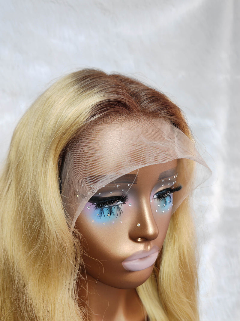 {LAST-PIECE-CLEARANCE} Highlight Blonde Human Hair Natural Wavy Lace Front Wig