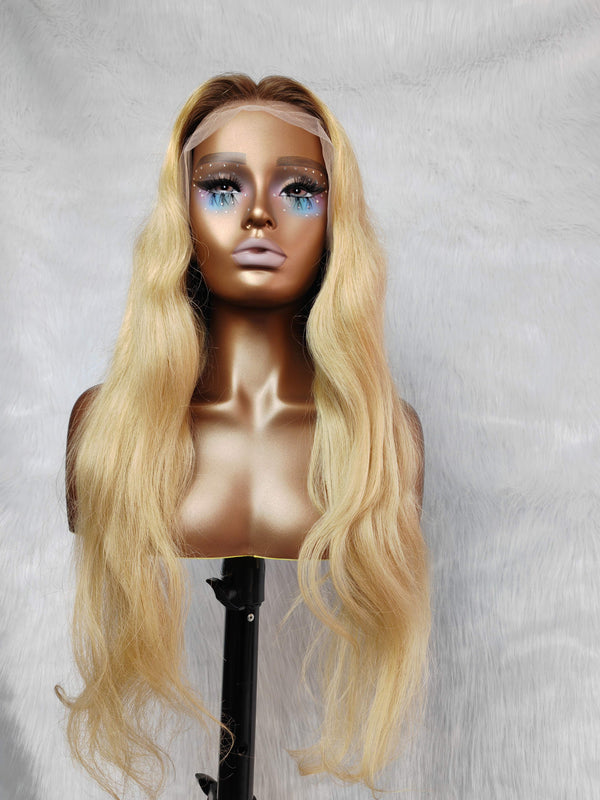 {LAST-PIECE-CLEARANCE} Highlight Blonde Human Hair Natural Wavy Lace Front Wig