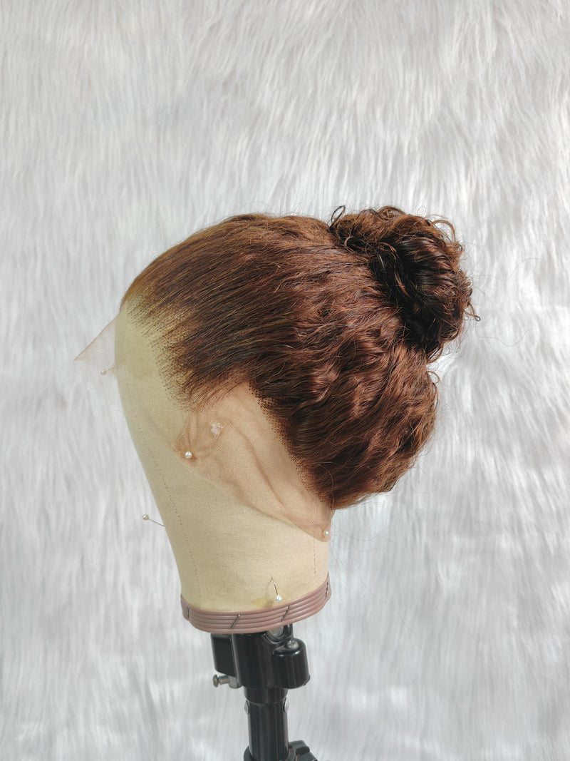 {LAST-PIECE-CLEARANCE}  Skin Melt Lace 360 Invisible Strap Brown Human Hair Water Wave Wig