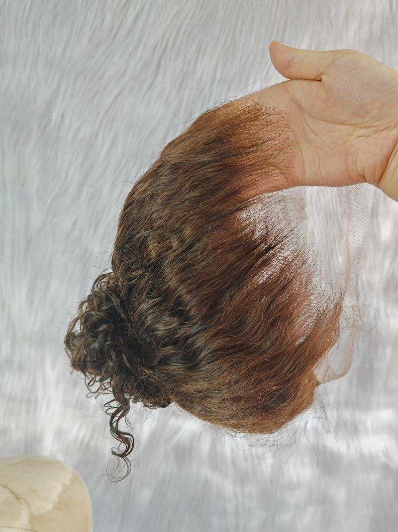 {LAST-PIECE-CLEARANCE}  Skin Melt Lace 360 Invisible Strap Brown Human Hair Water Wave Wig
