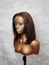 {LAST-PIECE-CLEARANCE} 7X5 HD Skin Melt Lace Drawstring Yaki Highlight Human Hair Bob Wig