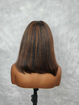 {LAST-PIECE-CLEARANCE} 7X5 HD Skin Melt Lace Drawstring Yaki Highlight Human Hair Bob Wig