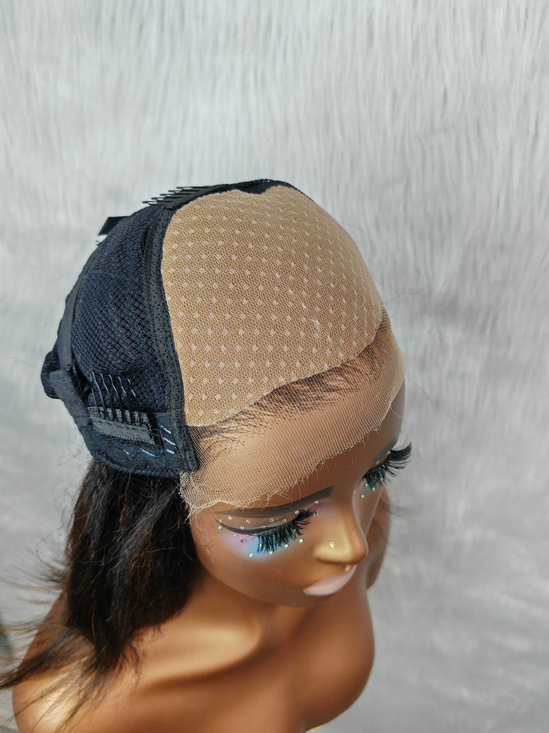 {LAST-PIECE-CLEARANCE} 7X5 HD Skin Melt Lace Drawstring Yaki Highlight Human Hair Bob Wig