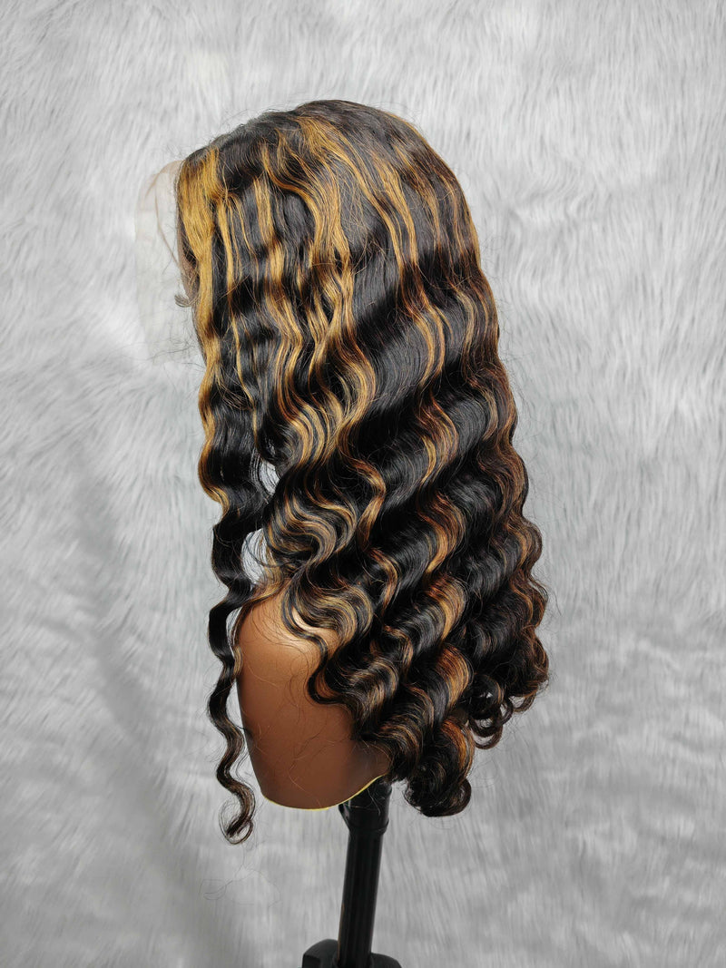 {LAST-PIECE-CLEARANCE} 13x6 Full Frontal Highlight Loose Wave Human Hair Lace Wig