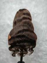 {LAST-PIECE-CLEARANCE} Skin Melt Lace Full Lace Brown Body Wave Human Hair Wig