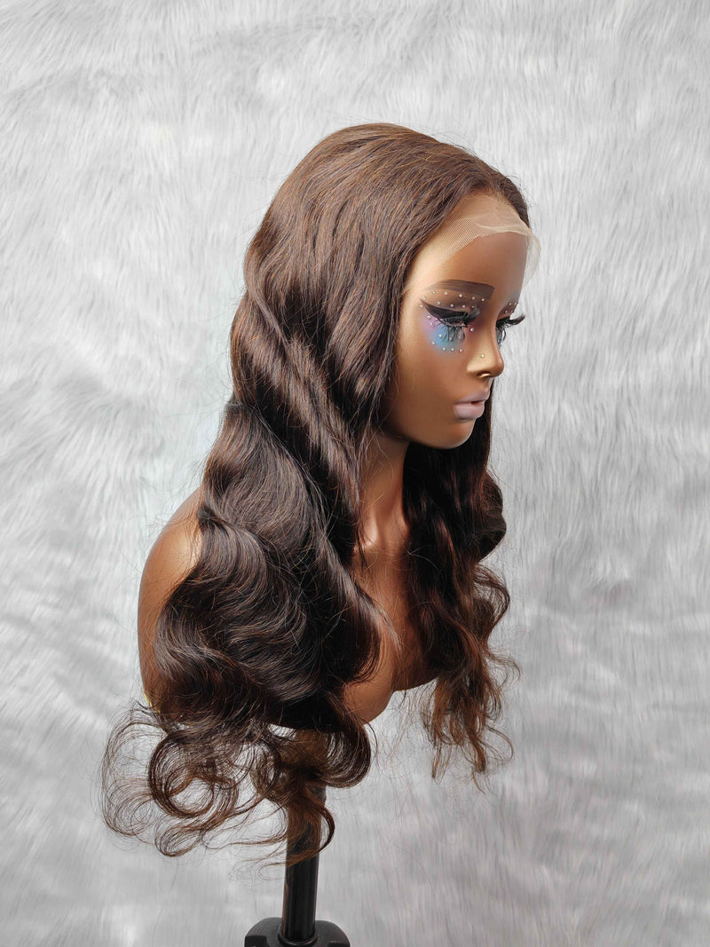 {LAST-PIECE-CLEARANCE} Skin Melt Lace Full Lace Brown Body Wave Human Hair Wig