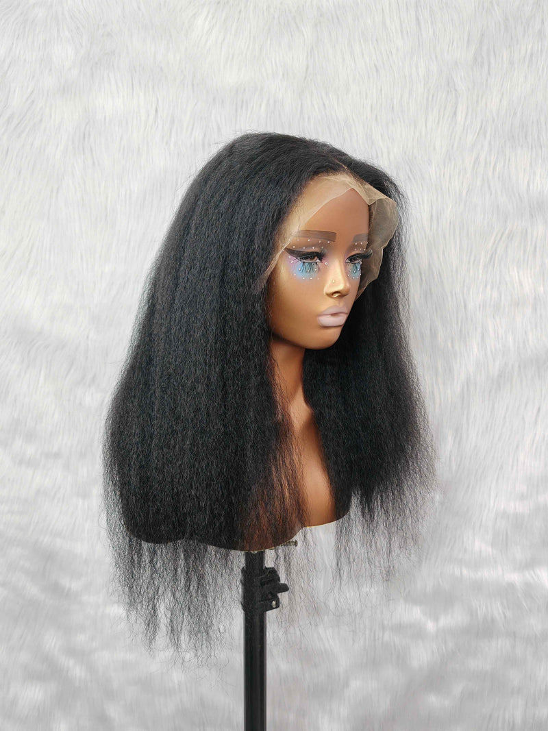 {LAST-PIECE-CLEARANCE} 13x6 Full Frontal Jet Black #1 Human Hair Wig Kinky Straight