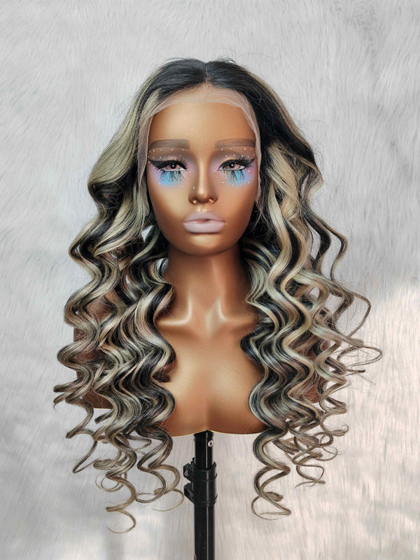 Kamaria  | Highlight Platinum Grey Blonde Human Hair Body Wave Lace Front Wig
