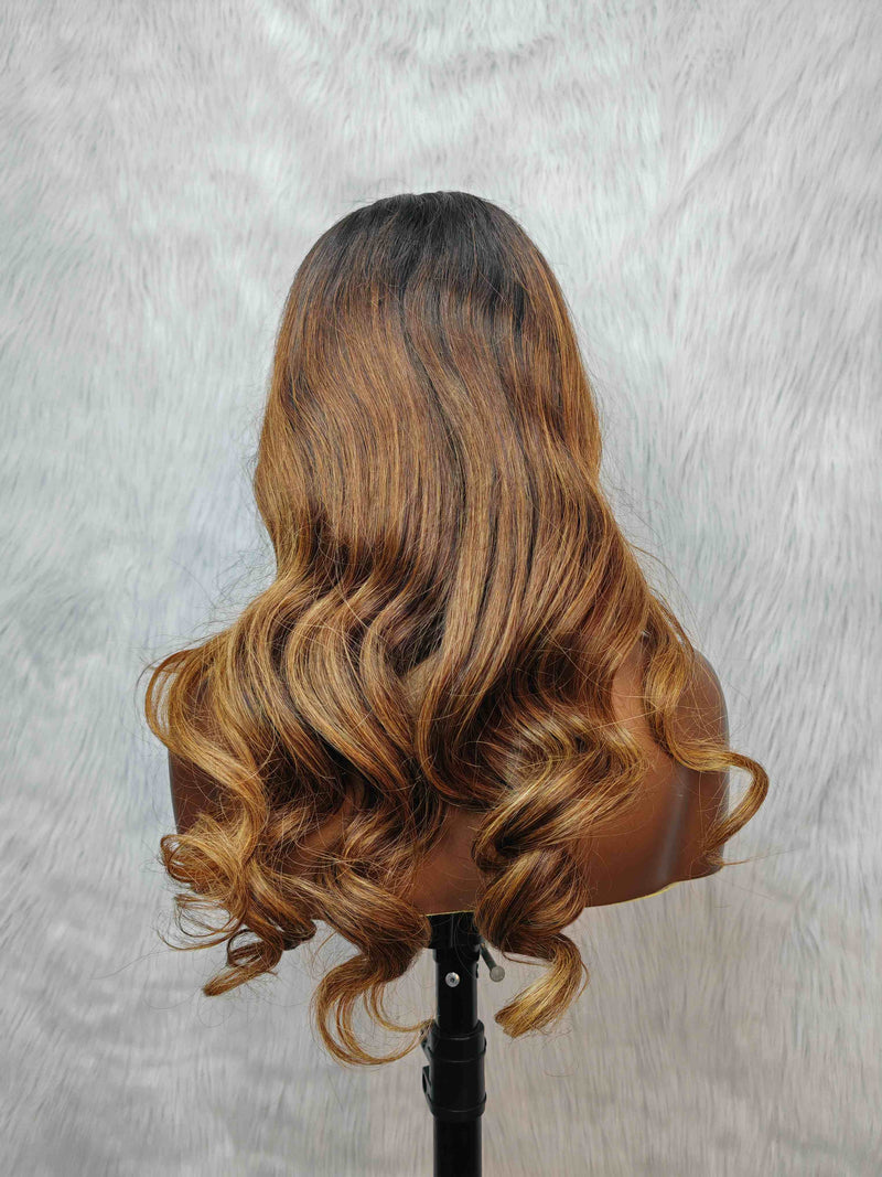 {LAST-PIECE-CLEARANCE} 360 Skin Melt Lace 4X Invisible Strap Human Hair Front Wig Highlight with Bang