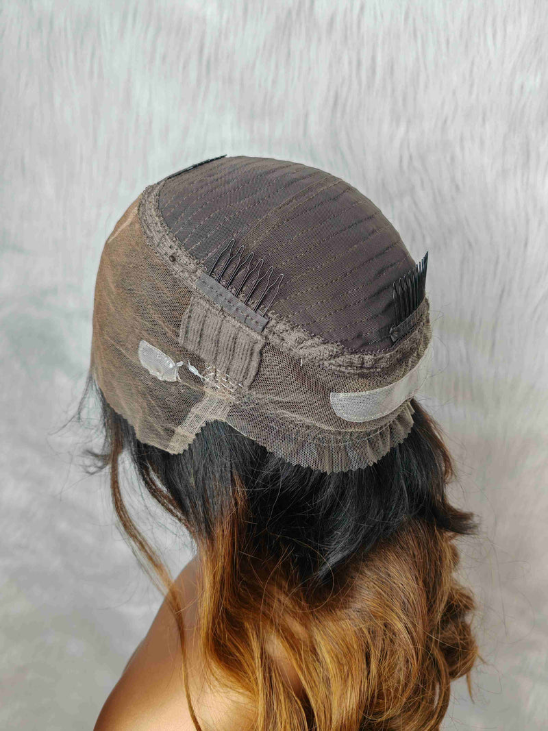 {LAST-PIECE-CLEARANCE} 360 Skin Melt Lace 4X Invisible Strap Human Hair Front Wig Highlight with Bang