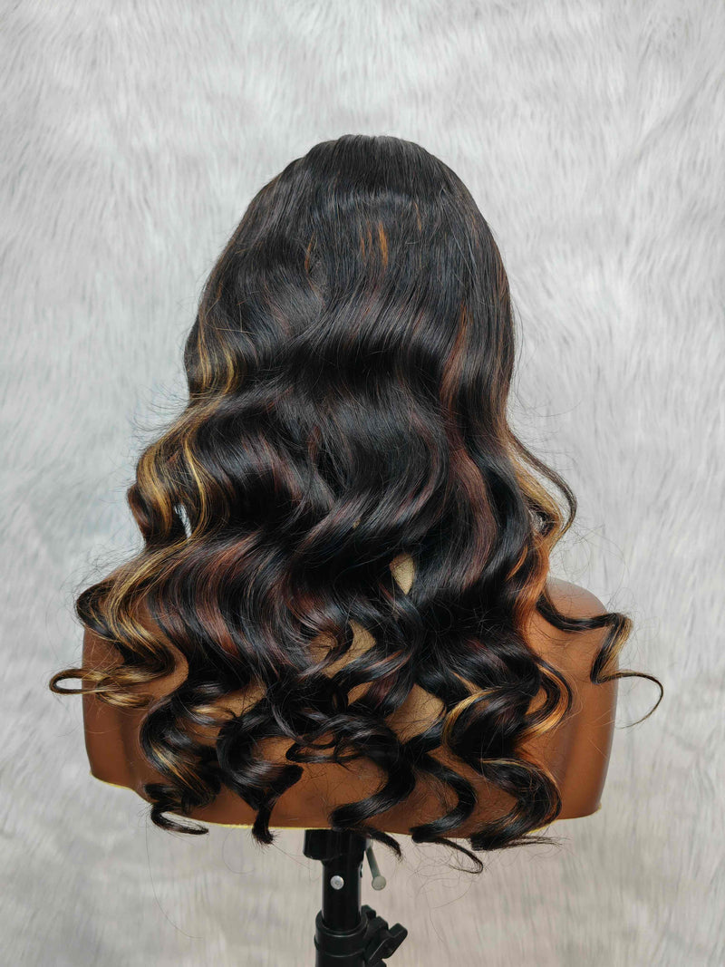 {LAST-PIECE-CLEARANCE} 13x6 Transparent Lace Human Hair Front Wavy Highlight Wig