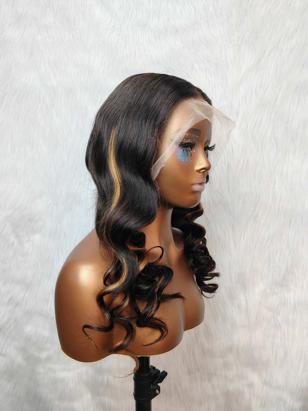 {LAST-PIECE-CLEARANCE} 13x6 Transparent Lace Human Hair Front Wavy Highlight Wig