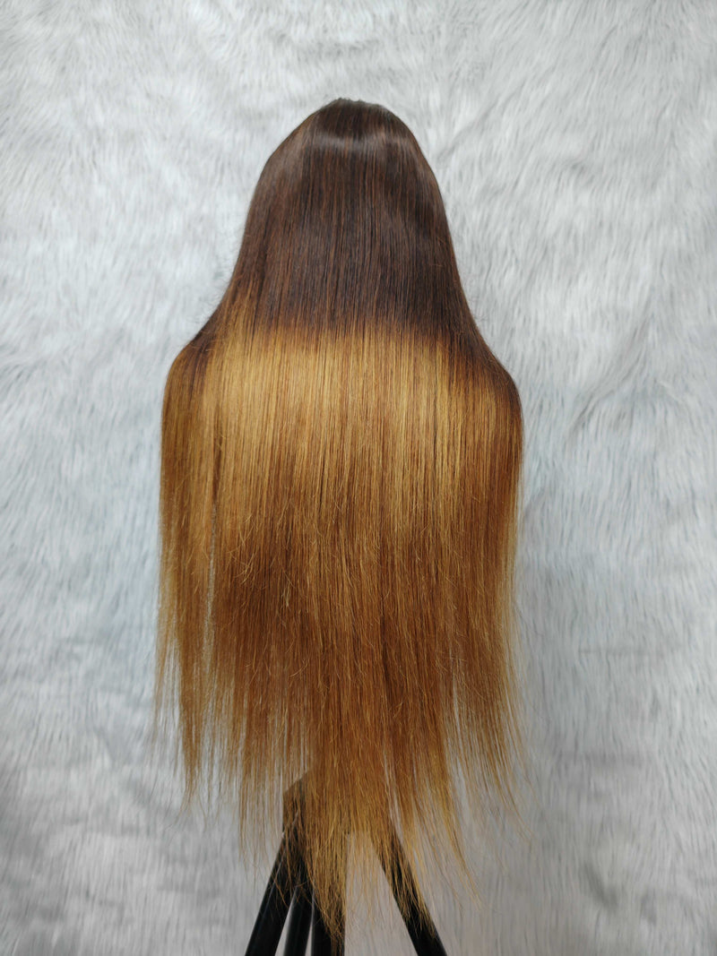 {LAST-PIECE-CLEARANCE} 13x6 Transparent Lace Human Hair Front Wig Straight Highlight