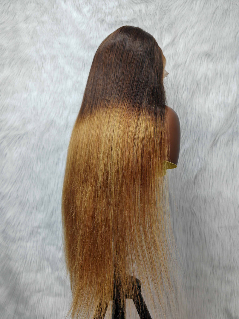 {LAST-PIECE-CLEARANCE} 13x6 Transparent Lace Human Hair Front Wig Straight Highlight