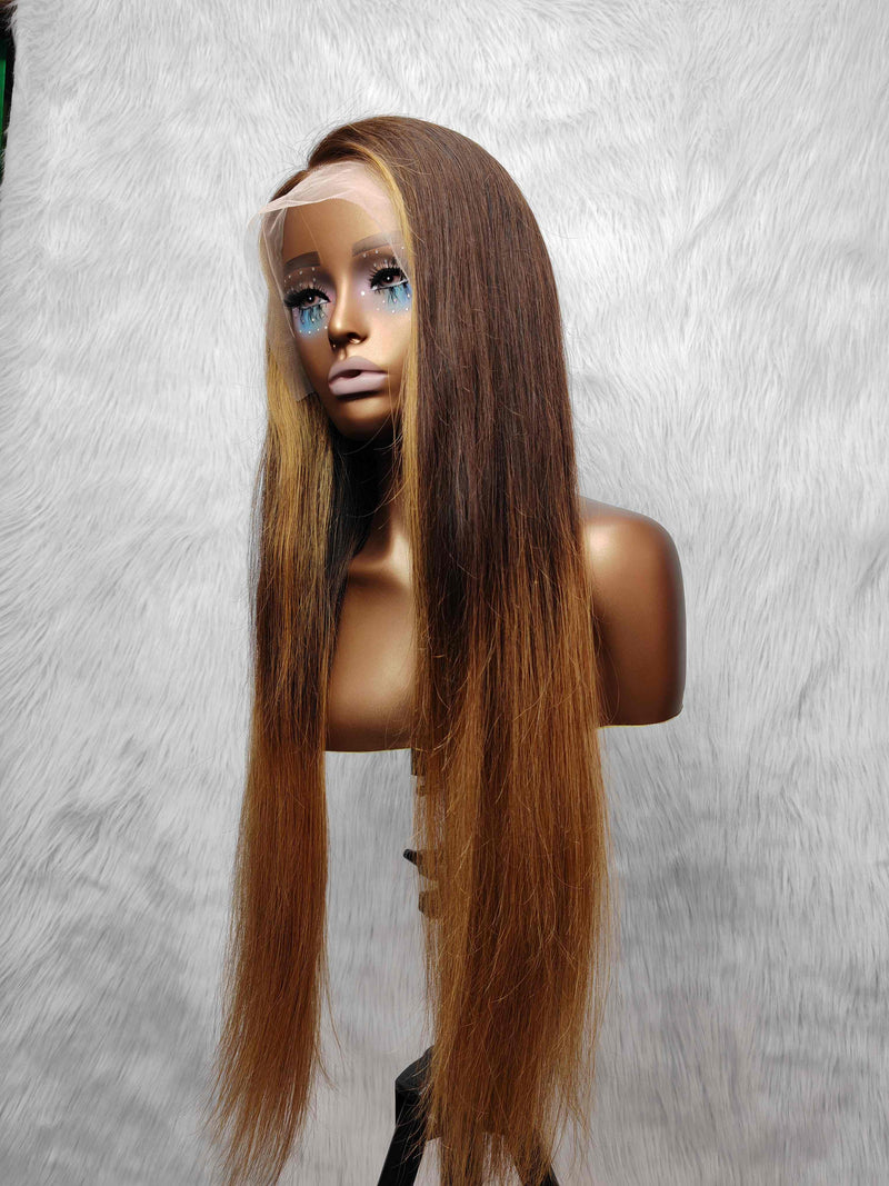 {LAST-PIECE-CLEARANCE} 13x6 Transparent Lace Human Hair Front Wig Straight Highlight