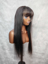{LAST-PIECE-CLEARANCE} 13x6 Transparent Lace Front Human Hair Straight Wig with Bang
