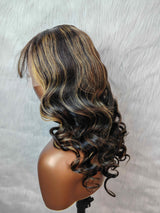 {LAST-PIECE-CLEARANCE} 13X4 Transparent Lace Highlight Human Hair Wig with Bang