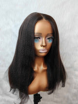 {LAST-PIECE-CLEARANCE} 7x5 Drawstring Skin Melt Lace Precut Human Hair Yaki Bob Wig