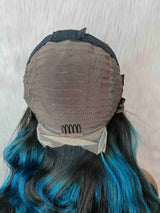 {LAST-PIECE-CLEARANCE} 13x4 Transparent Lace Human Hair Blue Highlight Wavy Wig