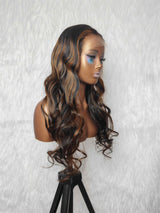 {LAST-PIECE-CLEARANCE} 370 Fiited Cap HD Lace Invisible Strap Highlight Body Wave Human Hair Wig