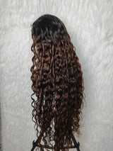 {LAST-PIECE-CLEARANCE} 360 HD 360 Lace Knot-Free Lagos Hairline Curly Edge Ombre Indian Wave Human Hair Lace Wig