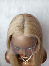 {LAST-PIECE-CLEARANCE} 13x4 Transparent Lace Ash Blonde Human Hair Bob Wig
