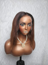 {LAST-PIECE-CLEARANCE} 13x6 Knot-Free New Born Edge Skin Melt Lace Human Hair Wig Ombre Yaki Bob