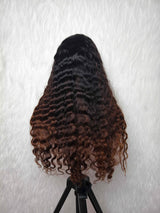 {LAST-PIECE-CLEARANCE} 360 Transparent Lace Invisible Strap Ombre Brown Loose Wave Human Hair Lace Wig