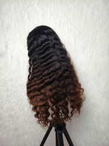 {LAST-PIECE-CLEARANCE} 360 Transparent Lace Invisible Strap Ombre Brown Loose Wave Human Hair Lace Wig