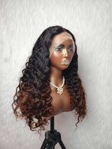 {LAST-PIECE-CLEARANCE} 360 Transparent Lace Invisible Strap Ombre Brown Loose Wave Human Hair Lace Wig