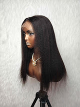 {LAST-PIECE-CLEARANCE} Whole Lace No Mesh Skin Melt Lace Knot-Free Yaki Human Hair Wig