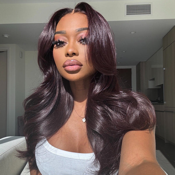 13x4|13X6 Lace Front Pretty Dark Burgundy Layered Human Hair Wig