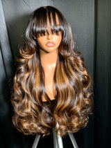 [SalonLux] 6x6 Transparent Lace 180% Highlight Wavy Bang Style Human Hair Lace Closure Wig