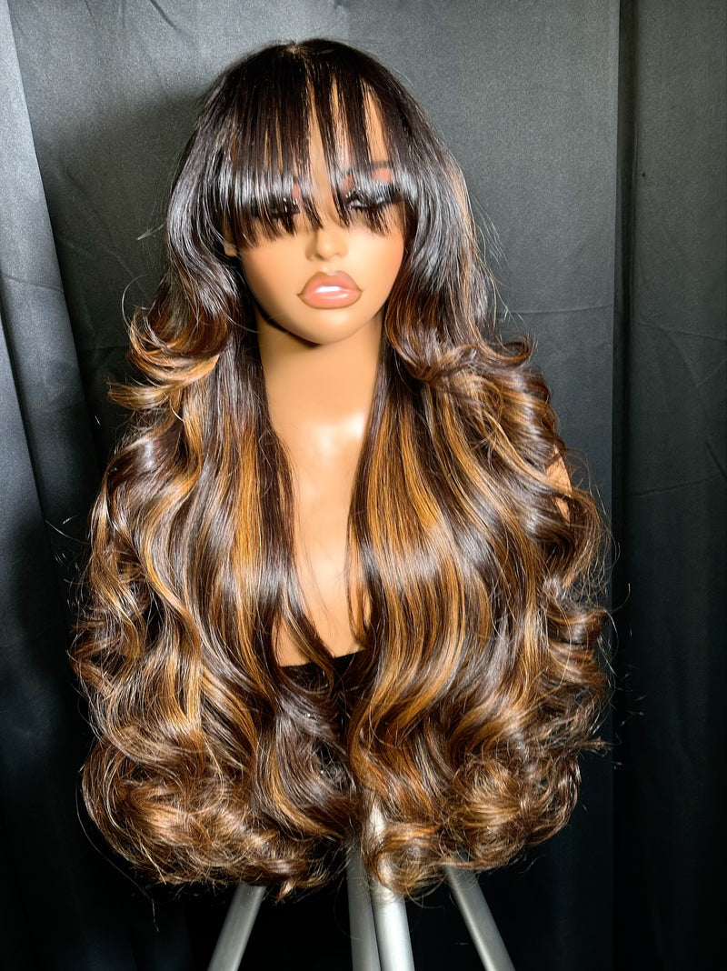 [SalonLux] 6x6 Transparent Lace 180% Highlight Wavy Bang Style Human Hair Lace Closure Wig