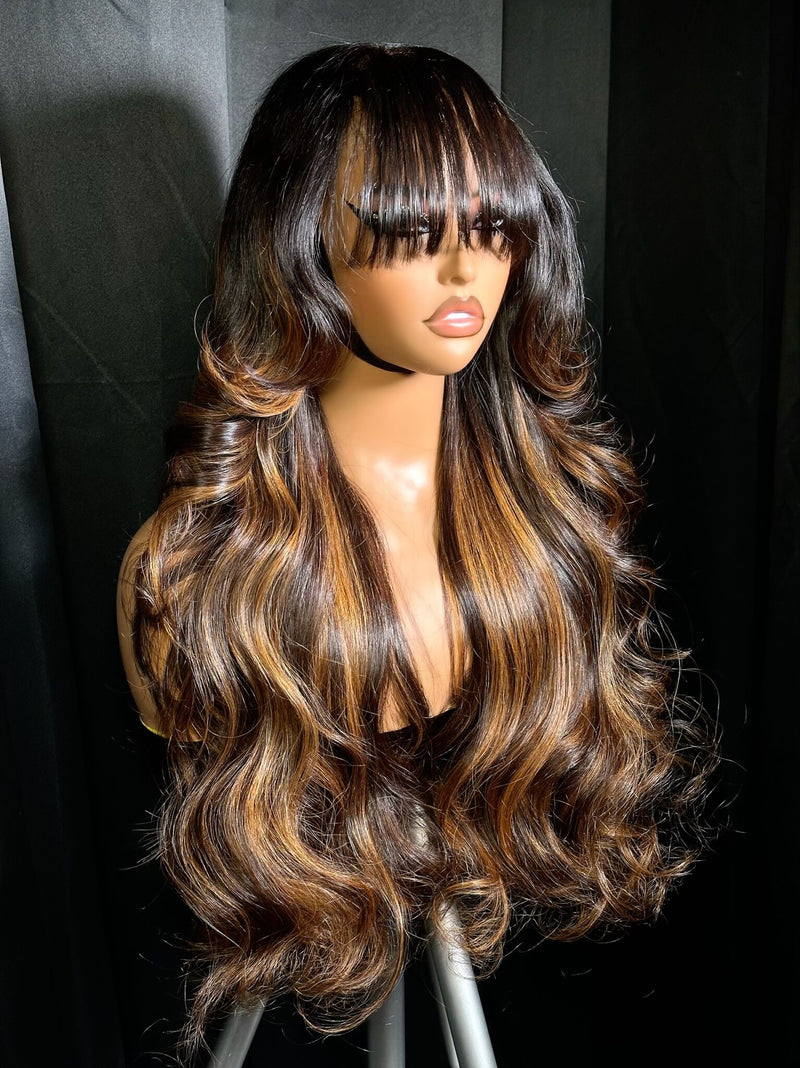 [SalonLux] 6x6 Transparent Lace 180% Highlight Wavy Bang Style Human Hair Lace Closure Wig