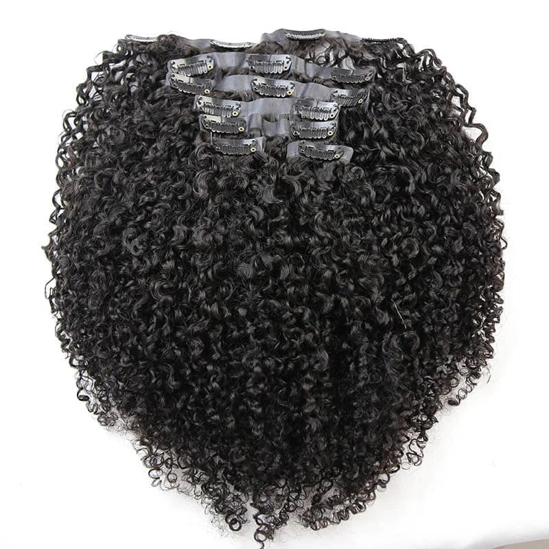 Ultra Thin Kinky Curly Seamless PU Clip In Hair Extension Virgin Human Wefts Set