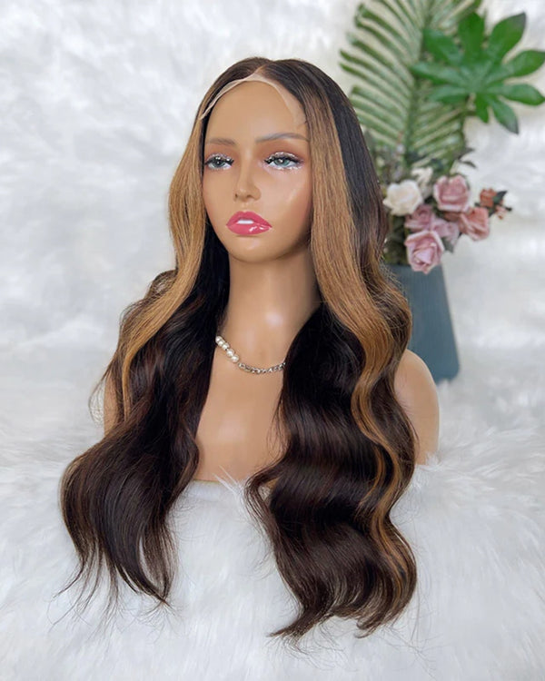 [SalonLux] 13x4 HD Lace Highlight Wavy Preplucked Human Hair Lace Front Wig