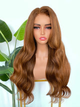 [SalonLux] 13x4 HD Lace Ginger Highlight Wavy Preplucked Human Hair Lace Front Wig