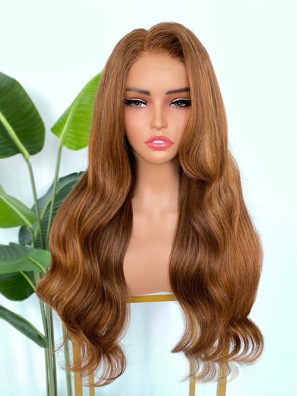 [SalonLux] 13x4 HD Lace Ginger Highlight Wavy Preplucked Human Hair Lace Front Wig