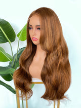 [SalonLux] 13x4 HD Lace Ginger Highlight Wavy Preplucked Human Hair Lace Front Wig