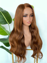 [SalonLux] 13x4 HD Lace Ginger Highlight Wavy Preplucked Human Hair Lace Front Wig