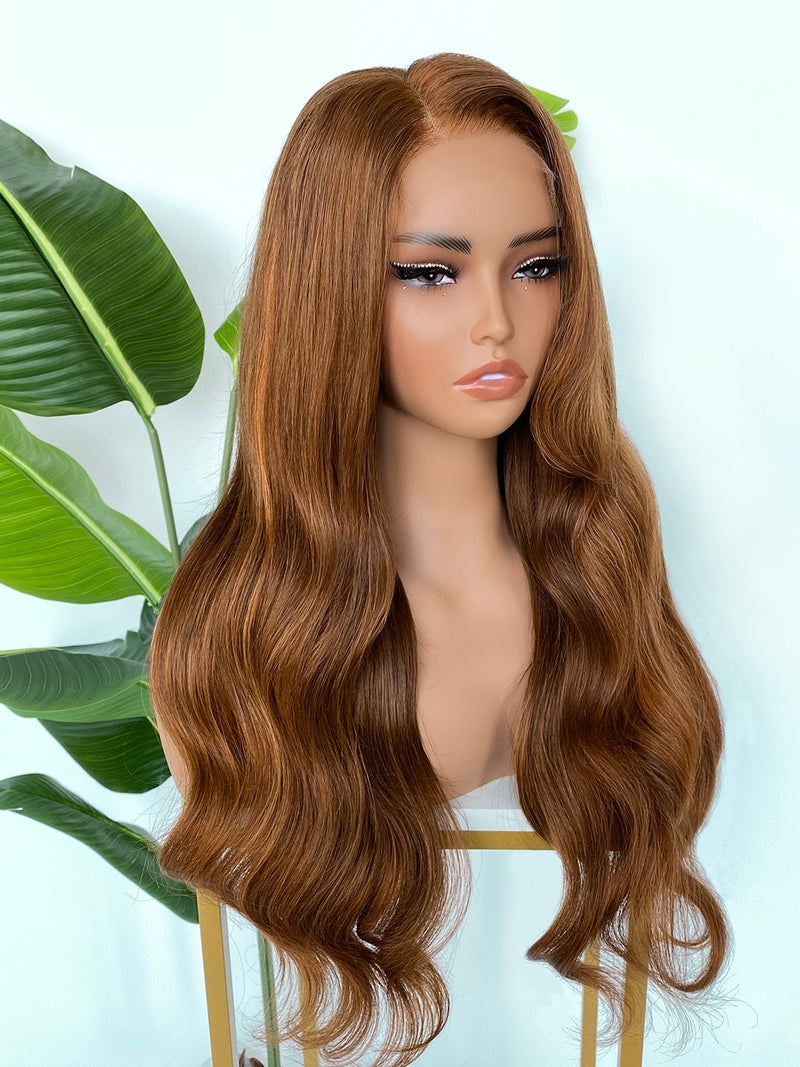 [SalonLux] 13x4 HD Lace Ginger Highlight Wavy Preplucked Human Hair Lace Front Wig