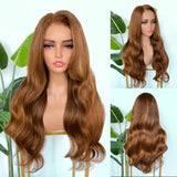 [SalonLux] 13x4 HD Lace Ginger Highlight Wavy Preplucked Human Hair Lace Front Wig