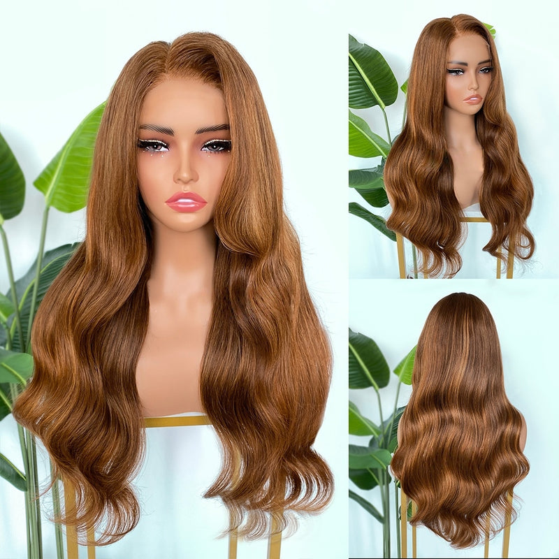 [SalonLux] 13x4 HD Lace Ginger Highlight Wavy Preplucked Human Hair Lace Front Wig