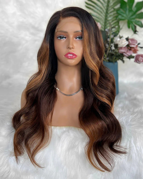 [SalonLux] 13x4 HD Lace Side Part Highlight Wavy Preplucked Human Hair Lace Front Wig