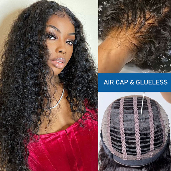 NEW Glueless Air Cap Skin Melt Swiss Lace Preplucked Human Hair Closure Wigs Loose Wave